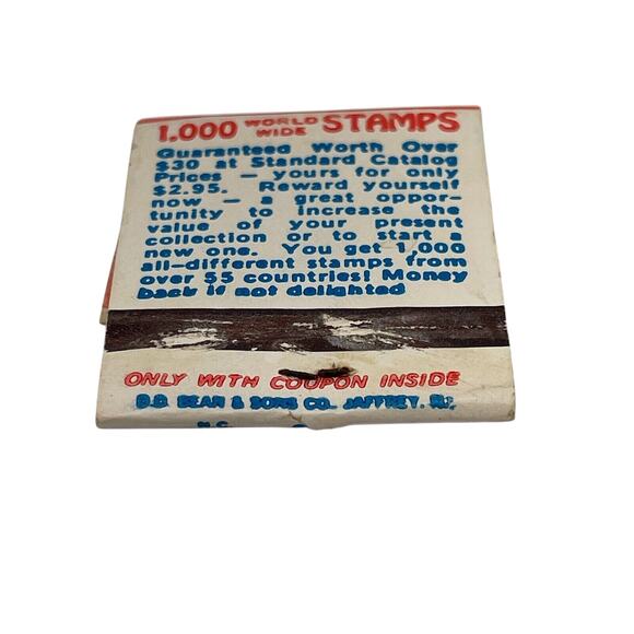 John F. Kennedy Rare White Base Matchbook Match Cover 1,000 Stamps Kenmore Stamp - Picture 4 of 6